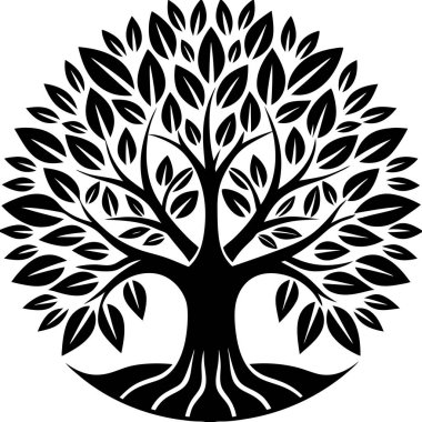 Beyaz üzerine izole edilmiş siyah ağaç silueti. vektör illüstrasyonu