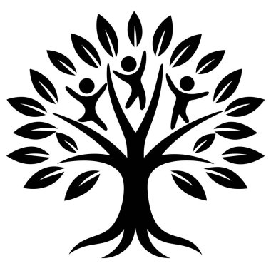 siyah ağaç ve insan siluetleri.