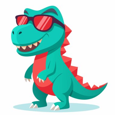 Güneş gözlüklü ve kırmızı gözlüklü sevimli bir dinozor.