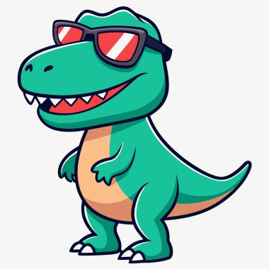 Dinozorlu güneş gözlüklü sevimli çizgi film karakteri