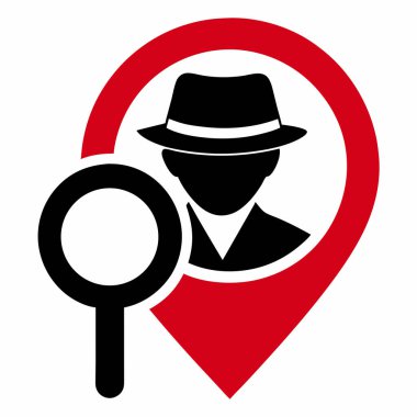 Dedektifin yeri büyüteç ve harita işaretleyicisiyle