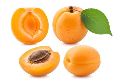 Olgun kayısı beyaz arka planda izole edilmiş kırpma yolu ve tam derinlik alan, üst görüş. düz yat