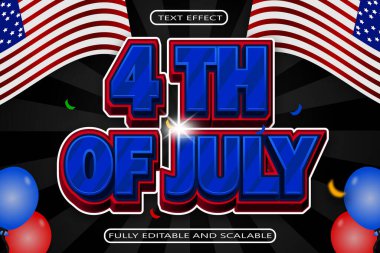 4 Temmuz Düzenlenebilir Metin Efekti 3 Boyut Kabartma Modern Biçim