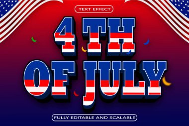 4 Temmuz Düzenlenebilir Metin Efekti 3 Boyut Kabartma Modern Biçim