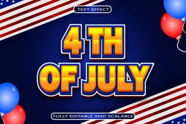 4 Temmuz Düzenlenebilir Metin Efekti 3 Boyut Kabartma Modern Biçim
