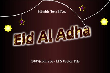 Kurban Al Adha Düzenlenebilir Metin Efekti 3B kabartma biçimi Tasarımı