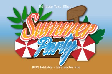 Yaz Partisi Düzenlenebilir Metin Efekti 3B Kabartma Çizgi Film Biçimi Tasarımı