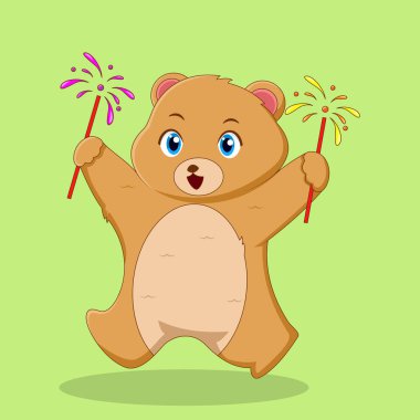 Şirin Kahverengi Ayı İki Havai fişek Gösterisi Tutuyor