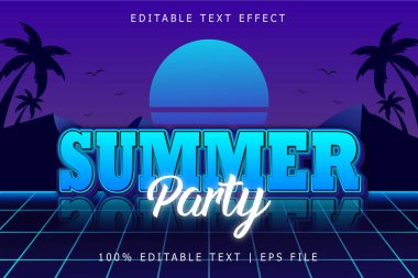 Yaz Partisi Düzenlenebilir Metin Efekti 3 Boyut Kabartması Retro Biçimi