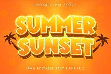 Yaz Günbatımı Düzenlenebilir Metin Efekti 3 Boyut Kabartma Modern Biçim