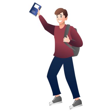 Elinde kitap tutan bir erkek öğrencinin tasviri