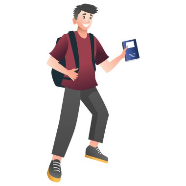 Elinde kitap tutan bir erkek öğrencinin tasviri