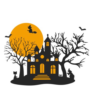 Cadılar Bayramı Hayaletli Ev Silueti Dolunaylı