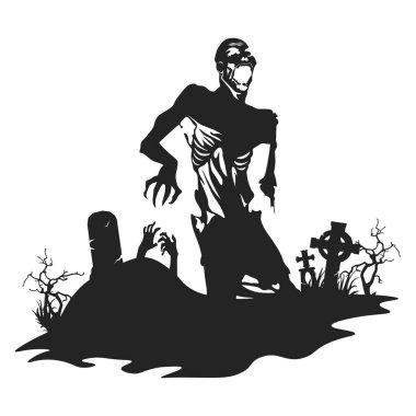 Mezarlık 'ta Cadılar Bayramı Zombi Silueti Çizimi