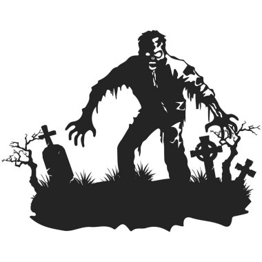 Mezarlık 'ta Cadılar Bayramı Zombi Silueti Çizimi