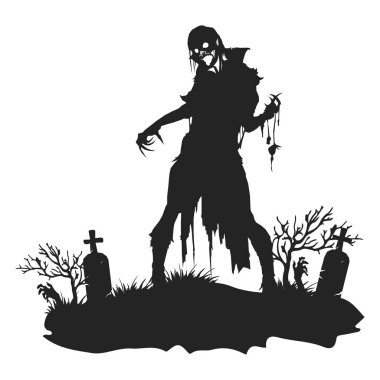 Mezarlık 'ta Cadılar Bayramı Zombi Silueti Çizimi