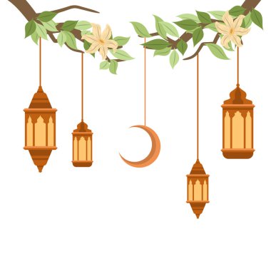 Yaprak Dekorasyonlu İslami Fener Sınırı