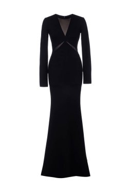 Siyah uzun gece elbisesi beyaz arka planda izole