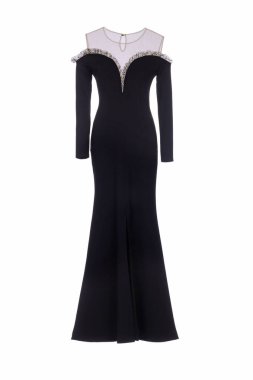 Siyah uzun gece elbisesi beyaz arka planda izole