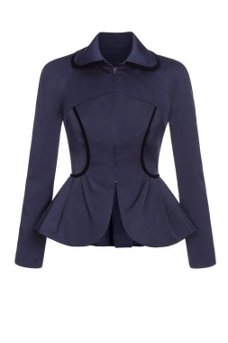 Kadınların klasik mavi ceketi beyaz arkaplanda izole.