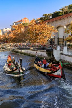 AVEIRO, PORTUGAL - 12 Kasım 2021: Moliceiro ya da Portekiz 'in merkezindeki geleneksel tekne.