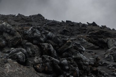 Volkanik lavın dokusu. Etna Dağı. Sicilya. Yüksek kalite fotoğraf