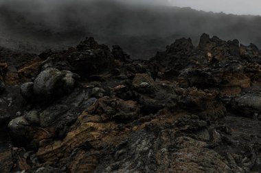 Volkanik lavın dokusu. Etna Dağı. Sicilya. Yüksek kalite fotoğraf