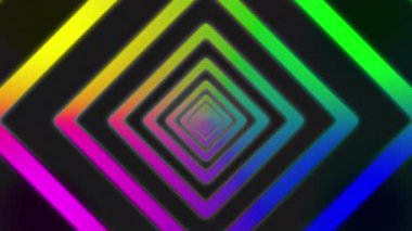 Renkli geometrik şekil ve çizgilerle soyut psikedelik arkaplan.