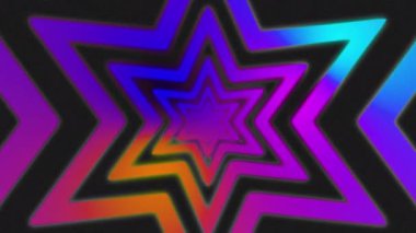 Renkli neon yıldız şekillerinin tekrarladığı canlı ve soyut bir arkaplan. Yıldızlar spiral bir düzende dizilmiş, hareket ve derinlik hissi yaratıyor..