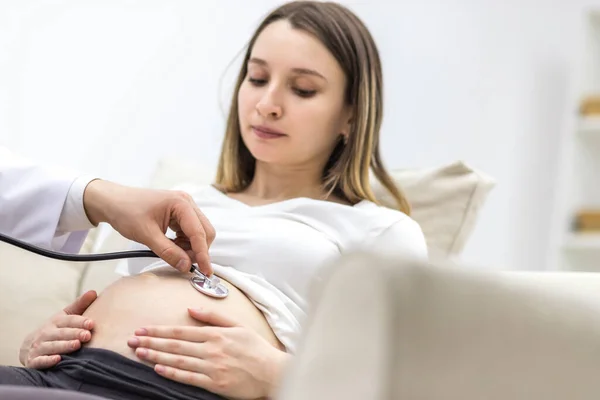 Cropped Photo Doctor Stethoscope Going Exam Pregnant Woman Concept Pregnant — Stock Photo, Image