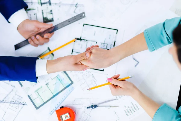 stock image Close up photo of hands working with papers at office. Concept of office.