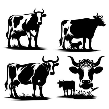 Çiftlik hayvanı ikonu seti. inek, inek, inek, inek, keçi, inek, keçi, inek, inek, inek