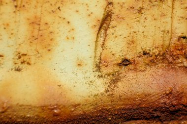 Aşınmış metal zemin. Paslı gri boyanmış metal duvar. Paslı metal arka planda pas izleri var. Pas lekeleri. Metal yüzey paslanmış lekeler.