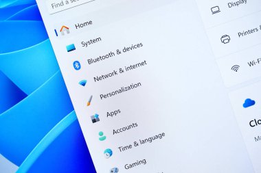 Poznan, Polonya - 6 Haziran 2025: Windows 11 Ayarları uygulaması, yazılım, donanım ve kişisel ayarları yönetmek için sezgisel bir arayüz sağlamaktadır