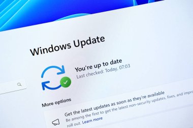 Poznan, Polonya - 6 Haziran 2025: Windows Güncelleme modern Windows 11 arayüzü üzerinde güncel bir ileti olduğunu gösteriyor.