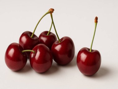 Beyaz bir yüzey üzerinde bir demet kiraz.