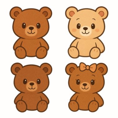 Bir grup kahverengi ayı. Kalbi olan bir ayının sevimli çizgi film çizimi. beyaz arkaplanda izole edilmiş.