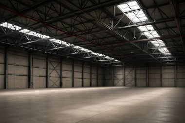 Büyük bir deposu olan boş bir depo. Boş depo. Depo. 3 Boyutlu Hazırlama.