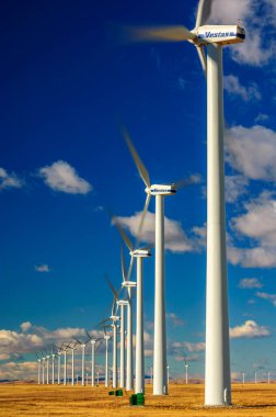 Ardenville, Alberta, Canada, November 12 2005: Rows of wind turbines clipart