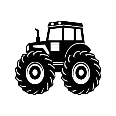 Tarım için Traktör Silueti Vektör İllüstrasyonu.