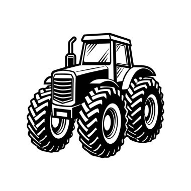 Tarım için Traktör Silueti Vektör İllüstrasyonu.