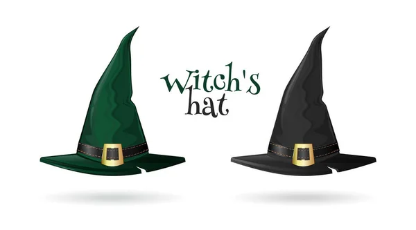 Набор Колпаков Ведьм Черно Зеленые Колдовские Шляпы Вашего Дизайна Векторная — стоковый вектор