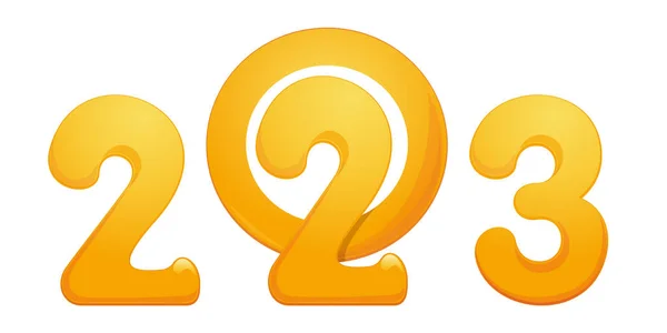 2023 Стилизованная Надпись Номер Написан Желтыми Карикатурными Буквами Украшения Новогодних — стоковый вектор