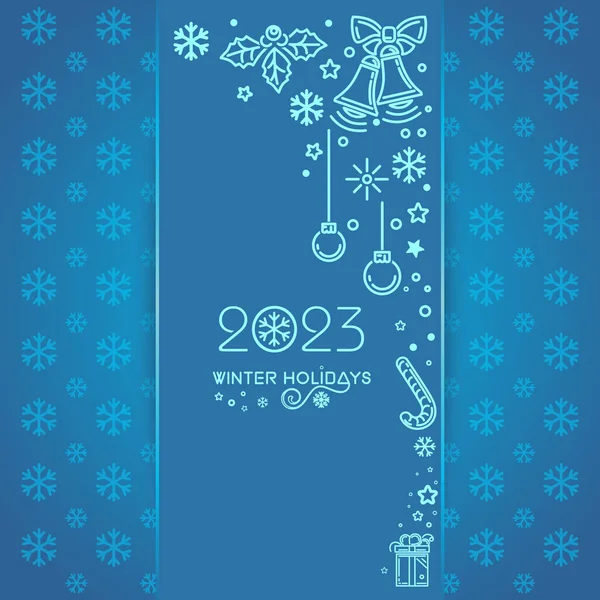 Εορταστική Κάρτα Πρωτοχρονιάς 2023 Χειμερινές Διακοπές Σχεδιασμός 2023 Εικονογράφηση Διανύσματος — Διανυσματικό Αρχείο