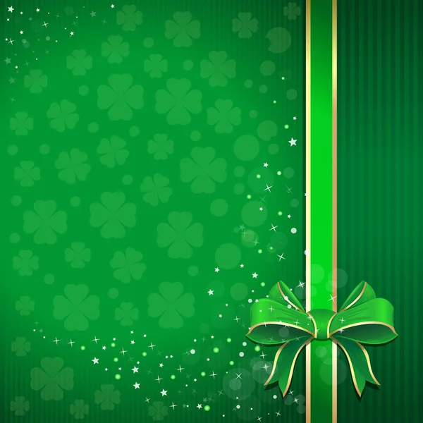 Green Festive Background Ribbon Bow Leafed Clover Patricks Day Template — Stock Photo, Image