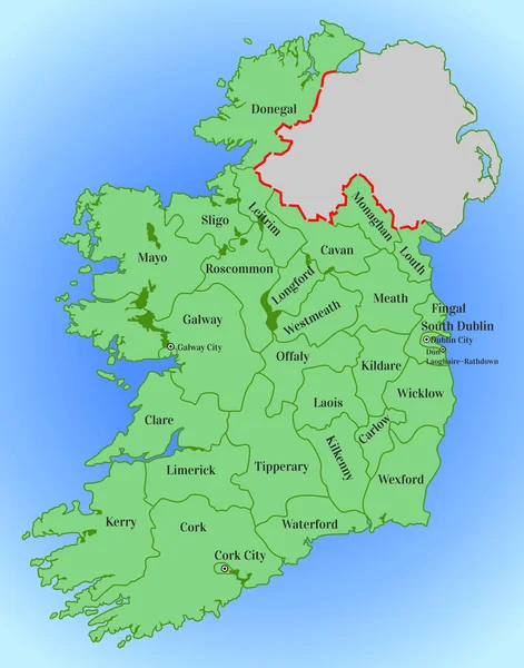 Республіка Ірландія Карта Ірландії Поділом Округи Тридцять Один Місцевий Орган — стокове фото