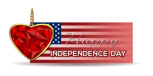 Vlajka Dne Nezávislosti Design Července Drahokam Tvaru Srdce Zlatém Rámu — Stock fotografie