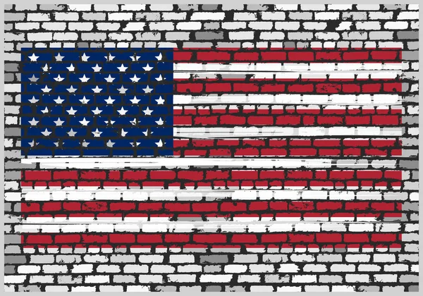レンガの壁にアメリカ国旗が描かれている 壁にステンシルを通して描かれたアメリカの国旗 — ストック写真