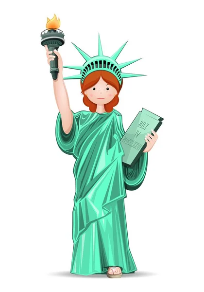 Słodka Dziewczyna Kostiumie Statua Wolności Rudowłosa Dziewczyna Przebrana Statuę Wolności — Zdjęcie stockowe