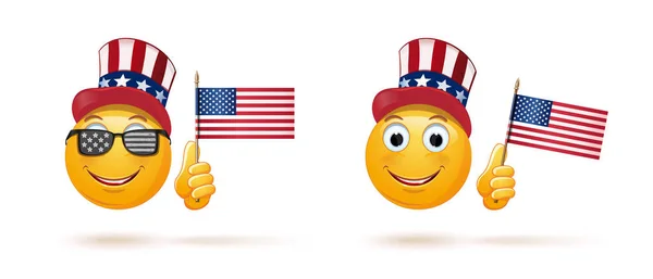 Emoticon Face Set Uncle Sams Hat Usa Flag Funny Emoji — Stock Vector